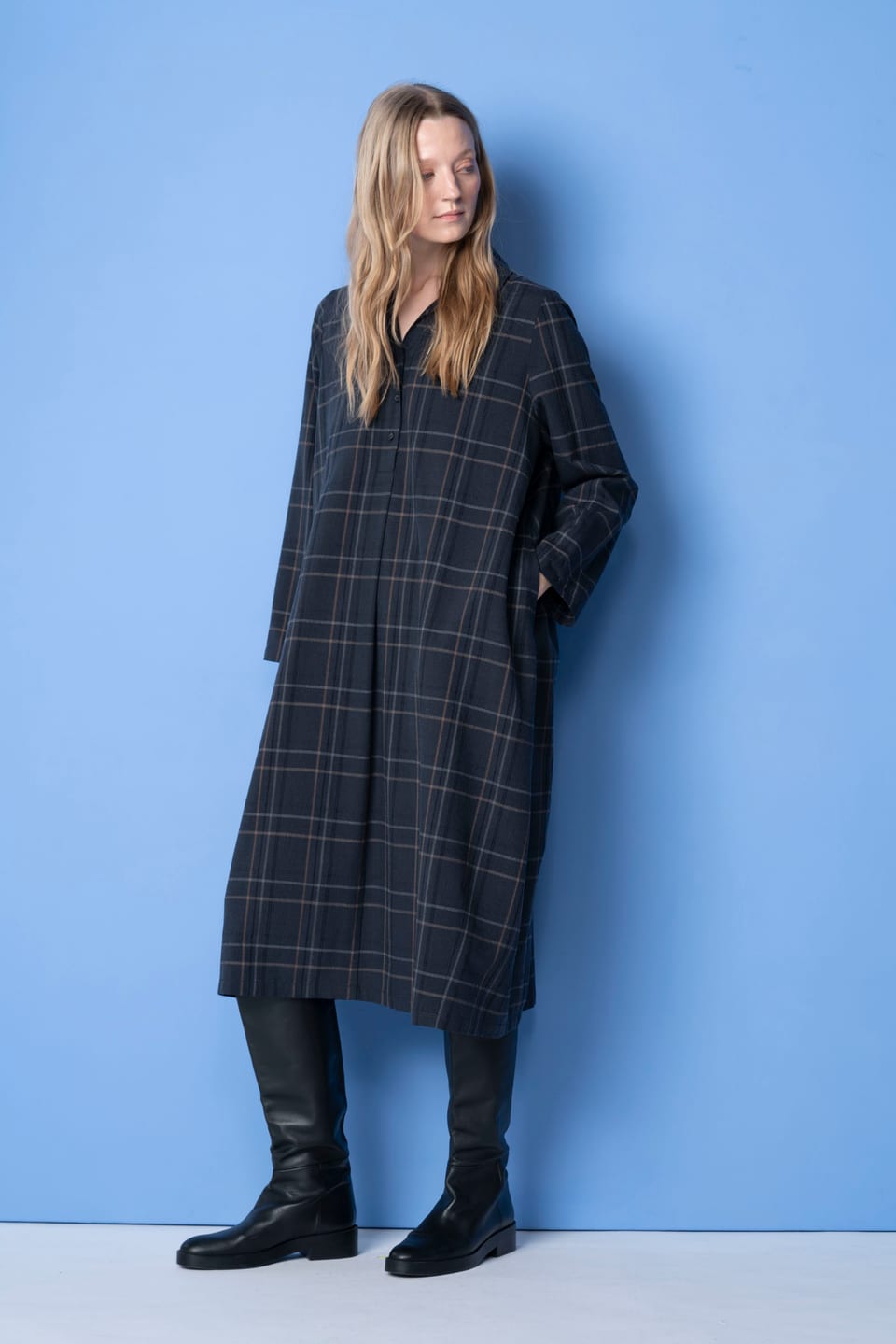 OSKA Kleid 6553 / Baumwolle-Wolle-Seersucker-Karo