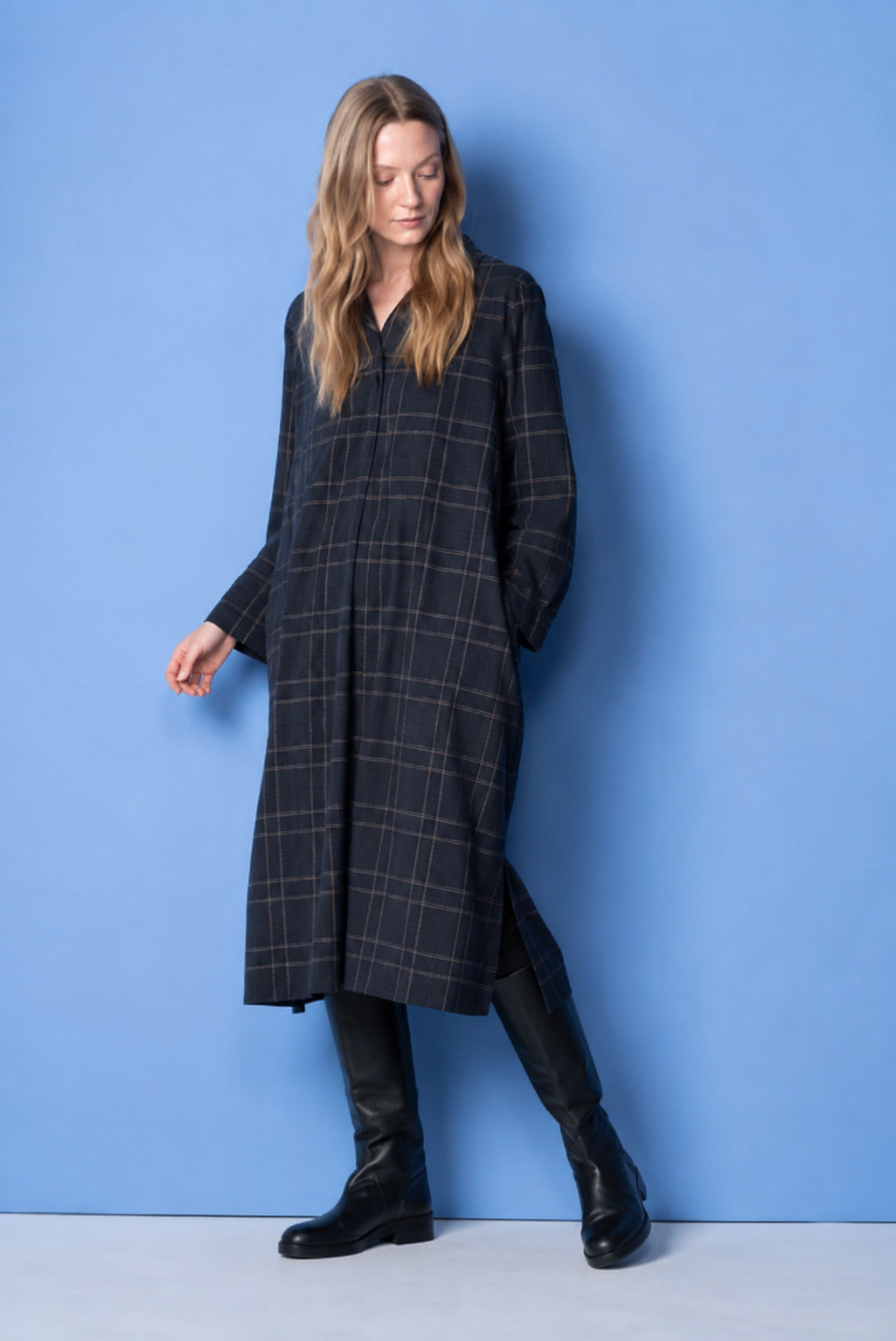 OSKA Kleid 6553 / Baumwolle-Wolle-Seersucker-Karo – Bild 3
